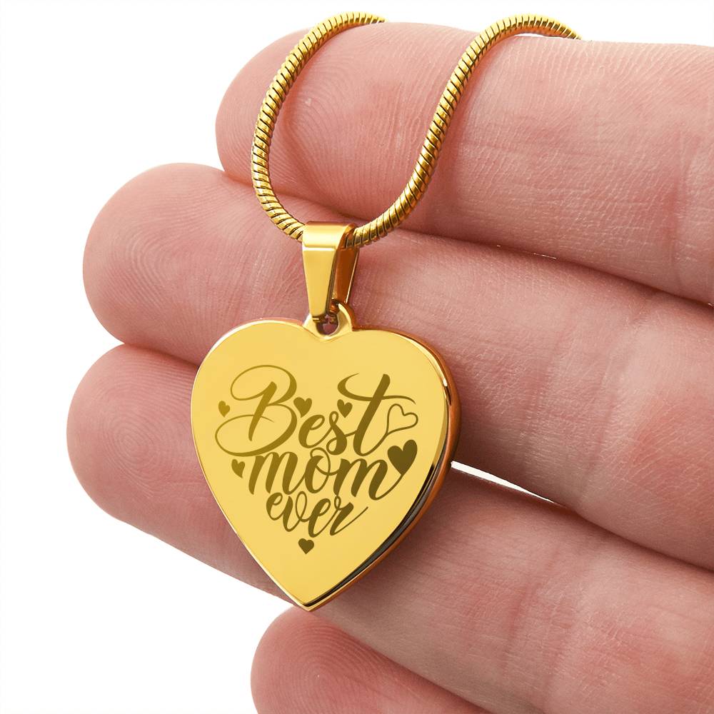 Personalized Engraved Heart Necklace for Mom, 18K Yellow Gold Finish