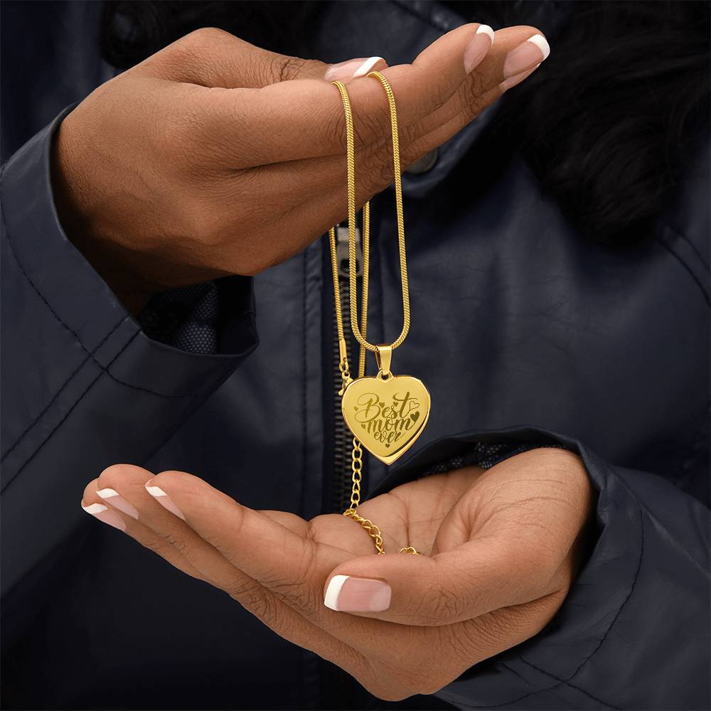 Personalized Engraved Heart Necklace for Mom, 18K Yellow Gold Finish