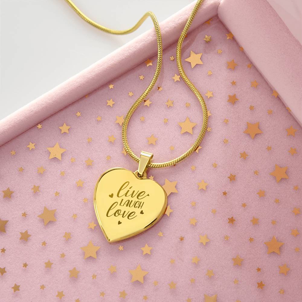 Live Laugh Love Engraved Heart Necklace