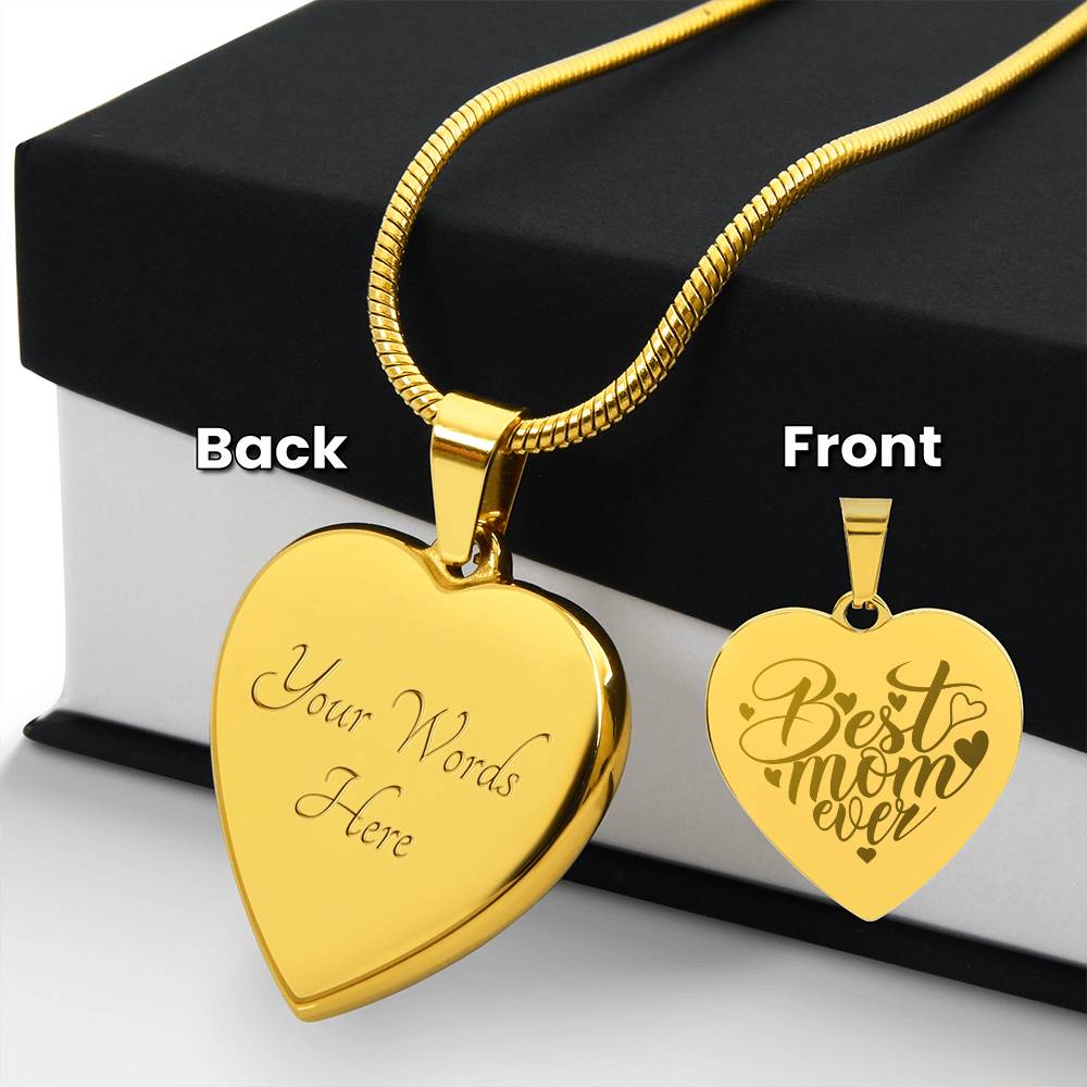 Personalized Engraved Heart Necklace for Mom, 18K Yellow Gold Finish