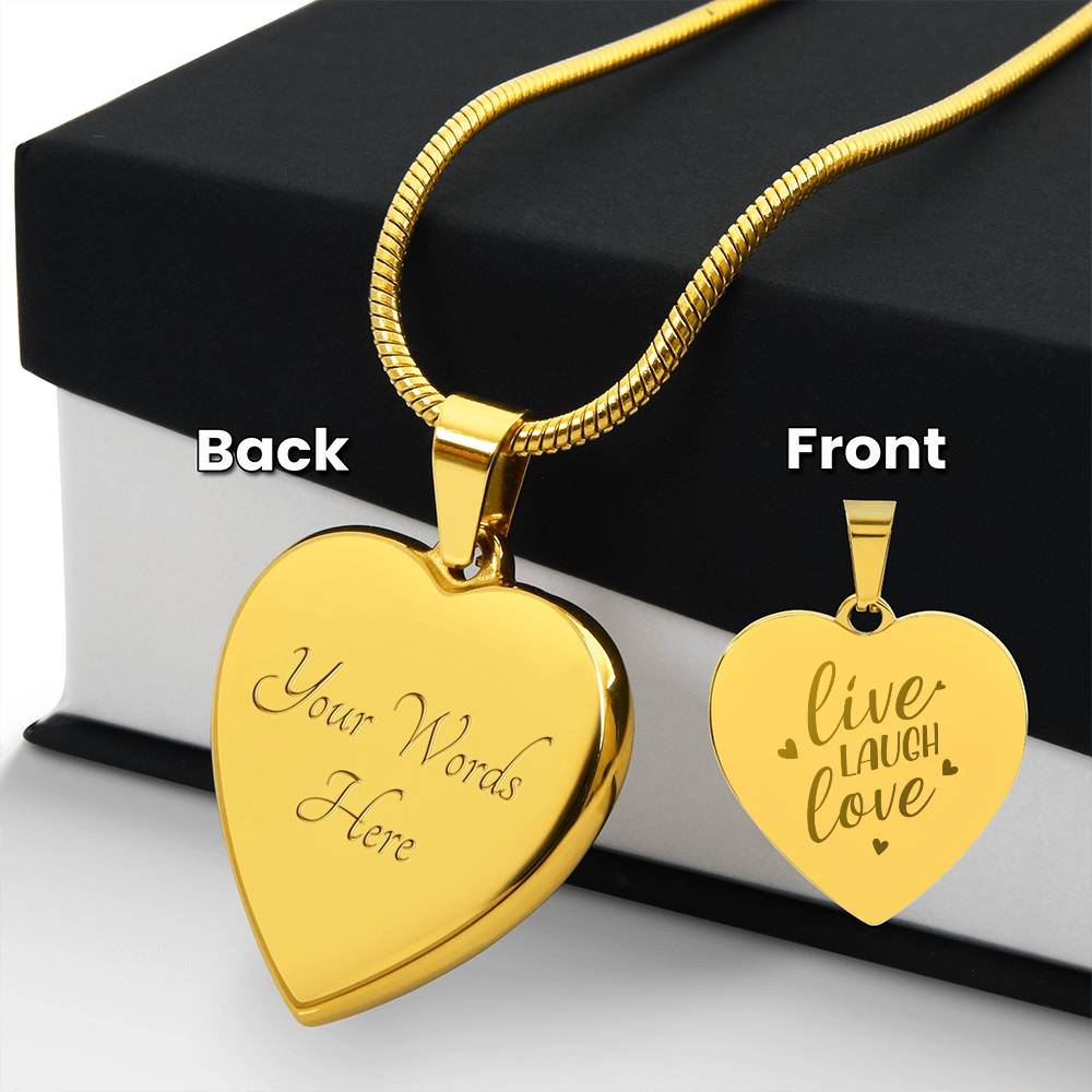 Live Laugh Love Engraved Heart Necklace