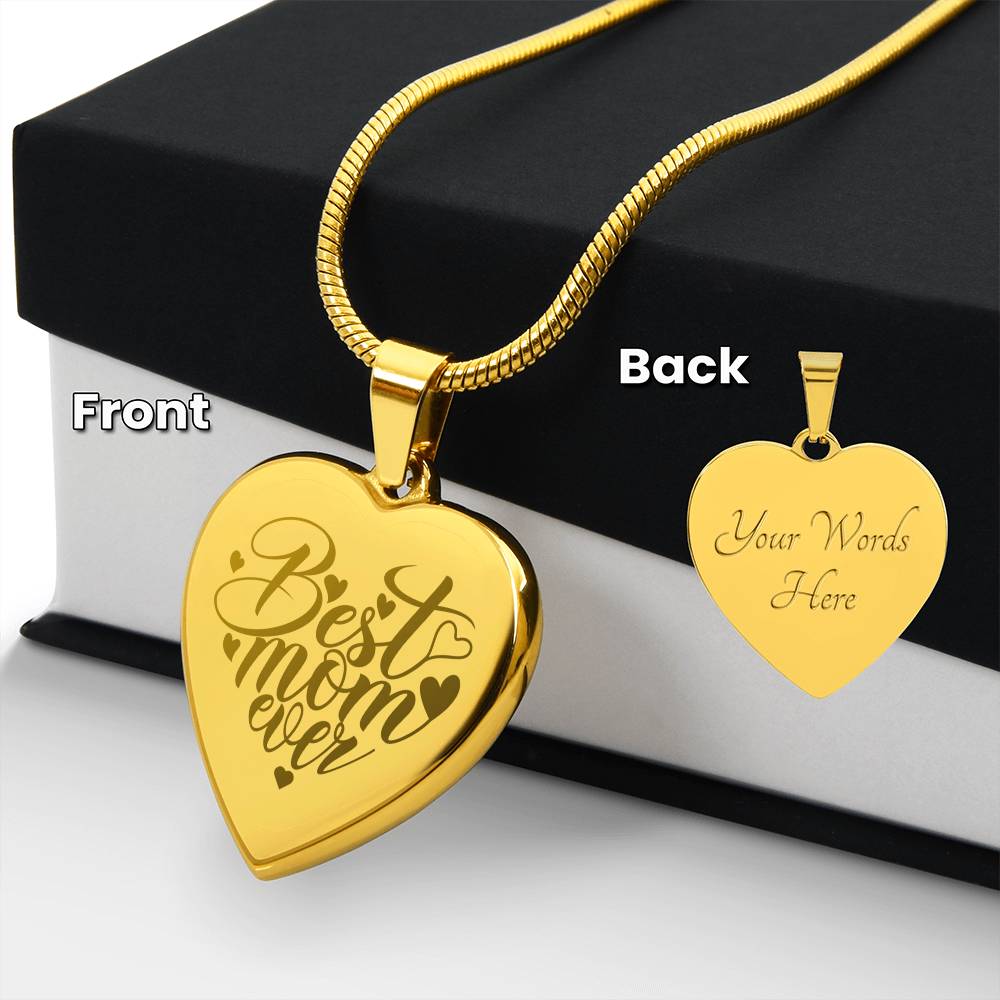 Personalized Engraved Heart Necklace for Mom, 18K Yellow Gold Finish