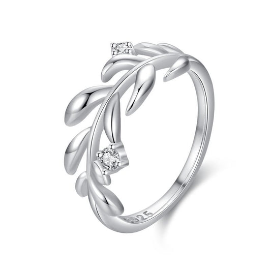 Fashion Micro Zirconia Silver Leaf Ring