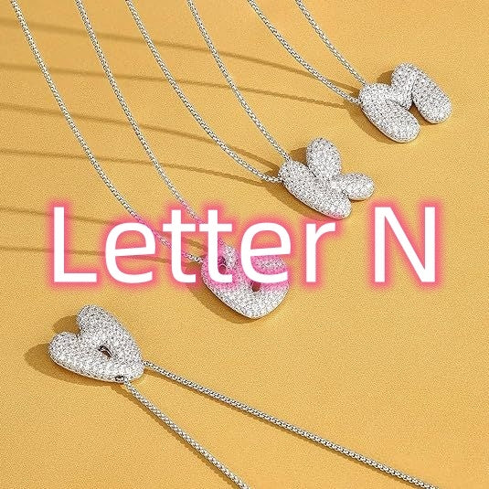 Cubic Zirconia Initial Letter Pendant Necklace in Gold Silver Color