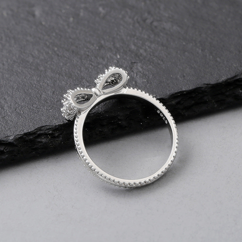 Silver Bow with White Zircon Ring