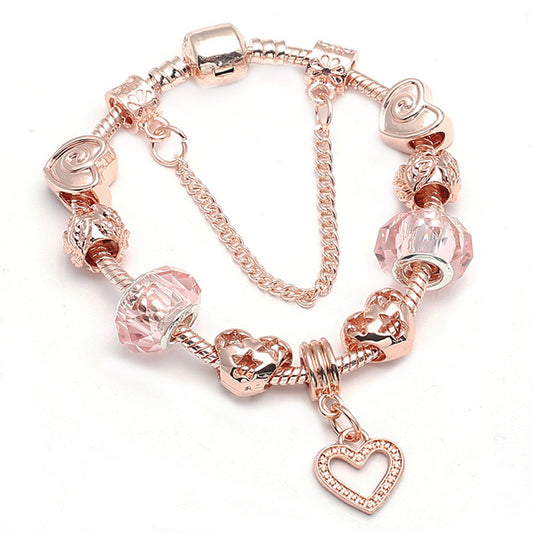 Pink Love Charm Butterfly Heart Rose Gold Bracelet