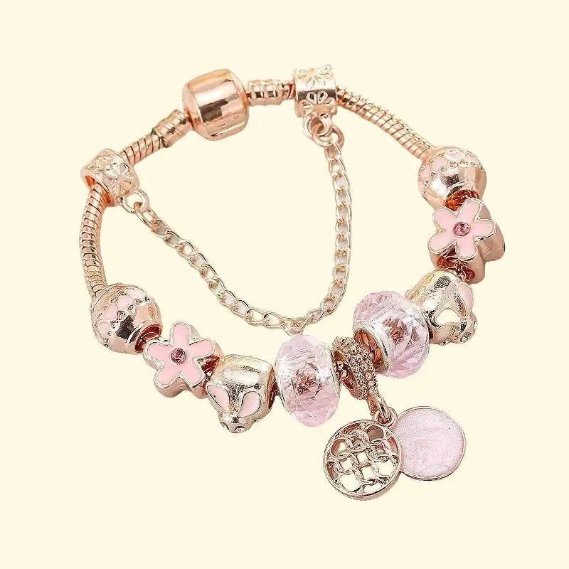 Pink Love Charm Butterfly Heart Rose Gold Bracelet