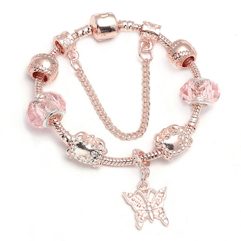 Pink Love Charm Butterfly Heart Rose Gold Bracelet