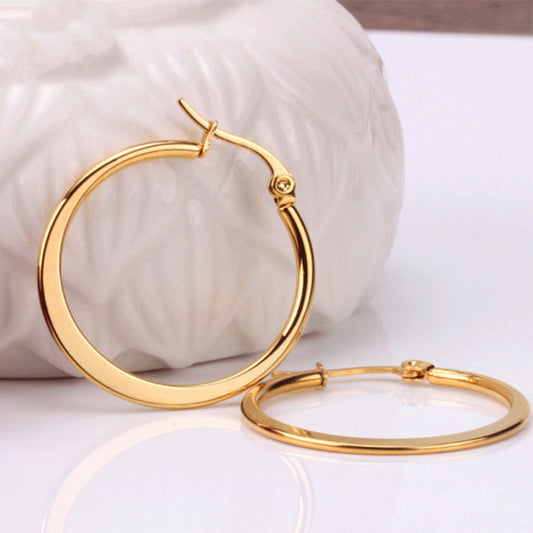 Fashion Simple Round Stainless Steel Love Heart Hoop Earrings