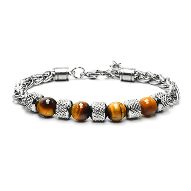 Natural Stone Bead Stainless Steel Men's Bracelet