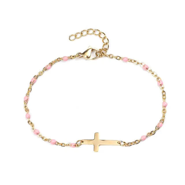 Golden Enamel Cross Bracelet