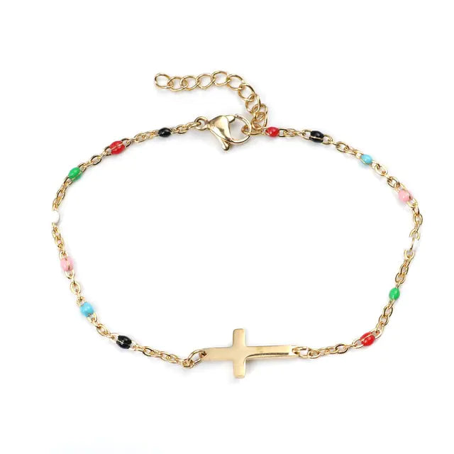 Golden Enamel Cross Bracelet