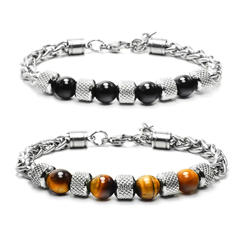 Natural Stone Bead Stainless Steel Men's Bracelet