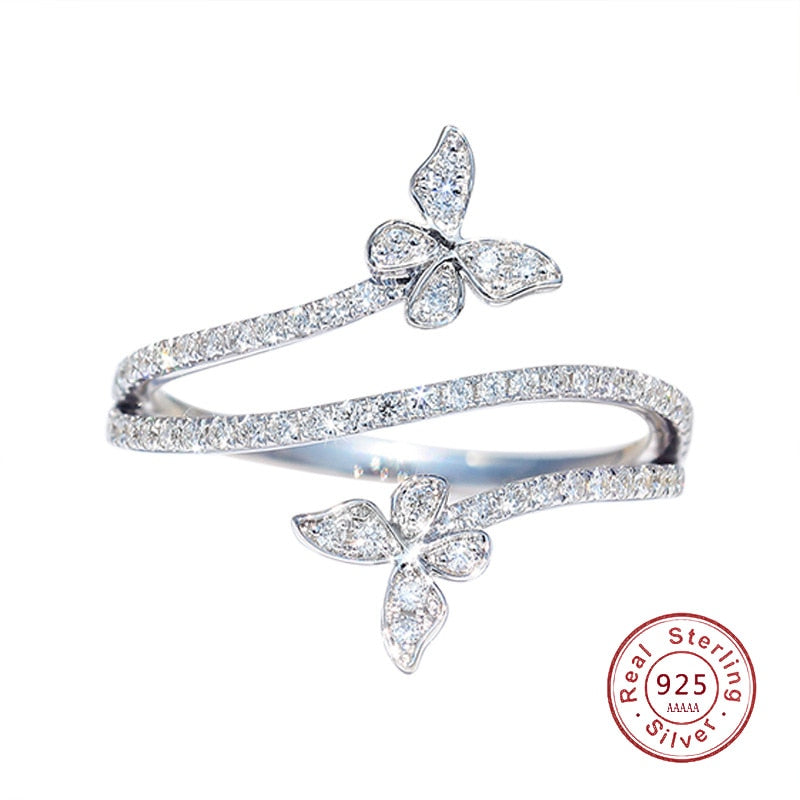 Silver Double Butterfly CZ Ring