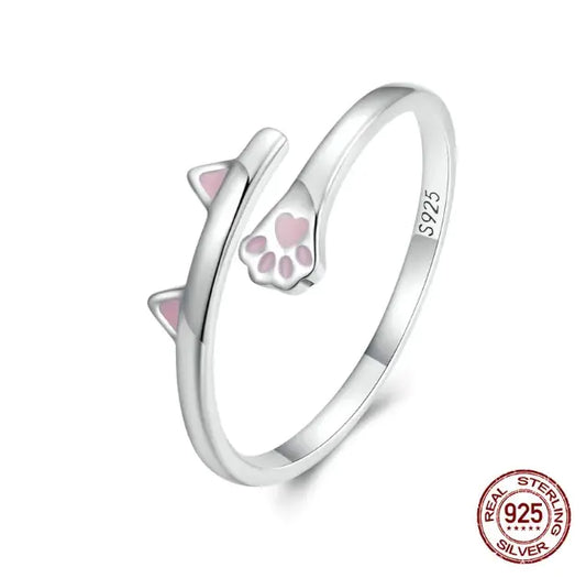 Silver Pink Cat Lover Women's Ring