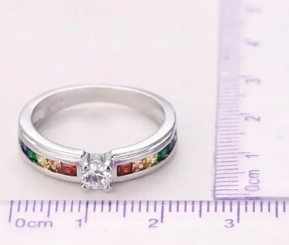 Rainbow Zirconia Engagement Ring