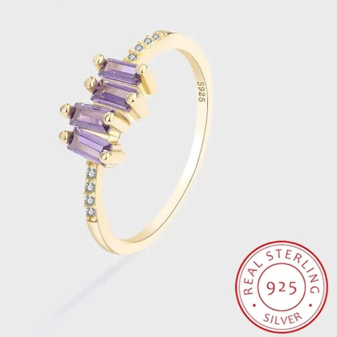 Gold Finish Baguette Amethyst Ring