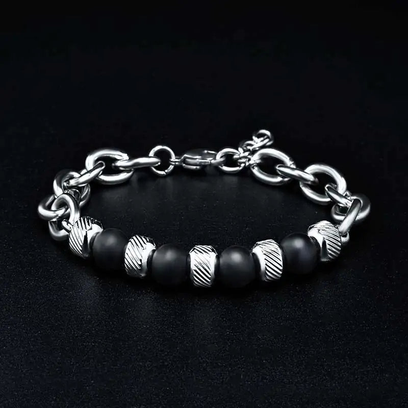 Natural Stone Bead Stainless Steel Men's Bracelet