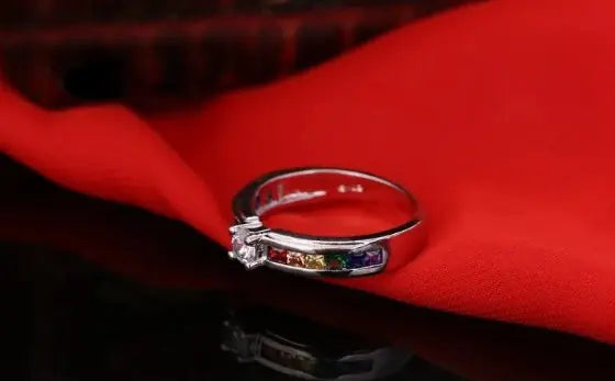 Rainbow Zirconia Engagement Ring