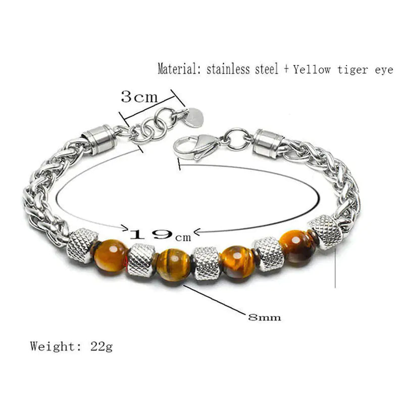 Natural Stone Bead Stainless Steel Men's Bracelet