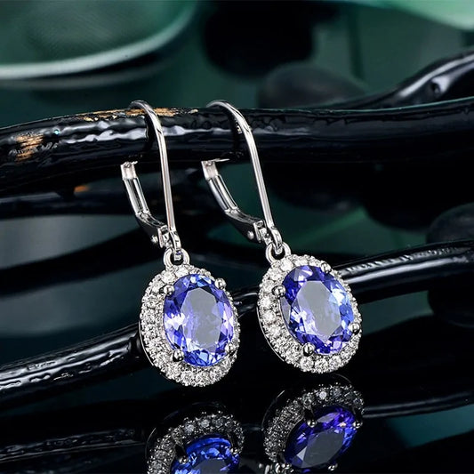 Blue Indigo Crystal Oval Women's Earrings