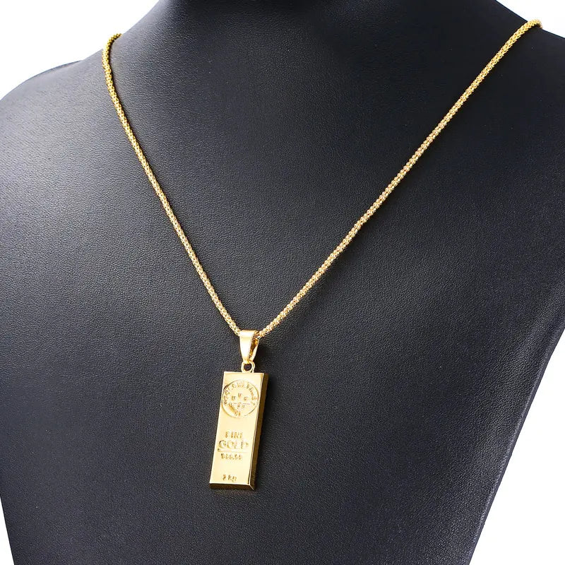 Gold Color Bar Men's Necklace