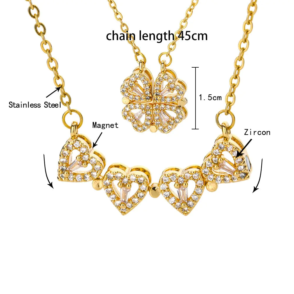 Open Four Clover Heart Zircon Necklace