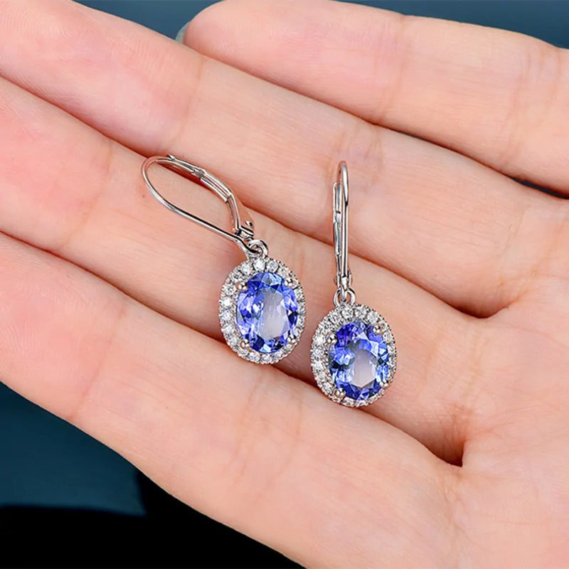 Blue Indigo Crystal Oval Women's Earrings