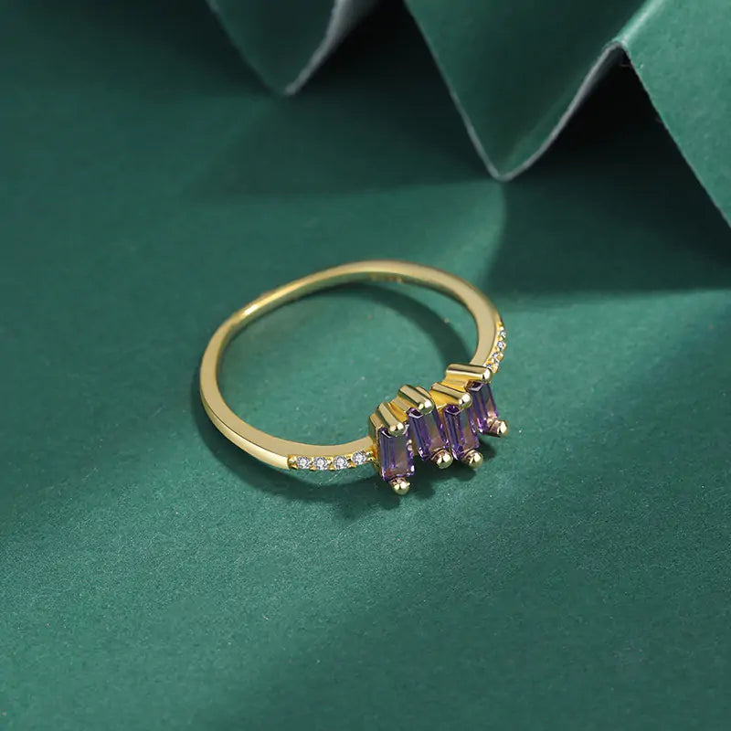 Gold Finish Baguette Amethyst Ring