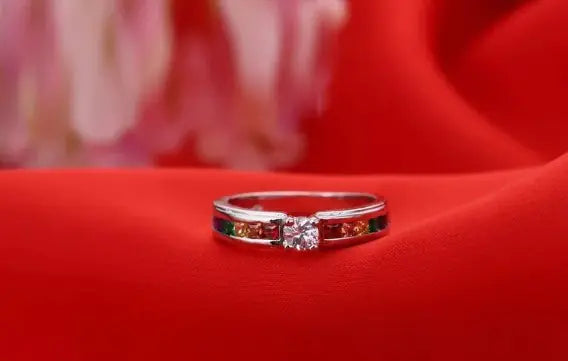 Rainbow Zirconia Engagement Ring