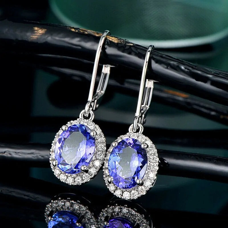 Blue Indigo Crystal Oval Women's Earrings