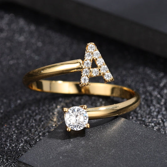 Bold Initial Letter Adjustable Size Ring for Women Stacking Fashion Statement Jewelry