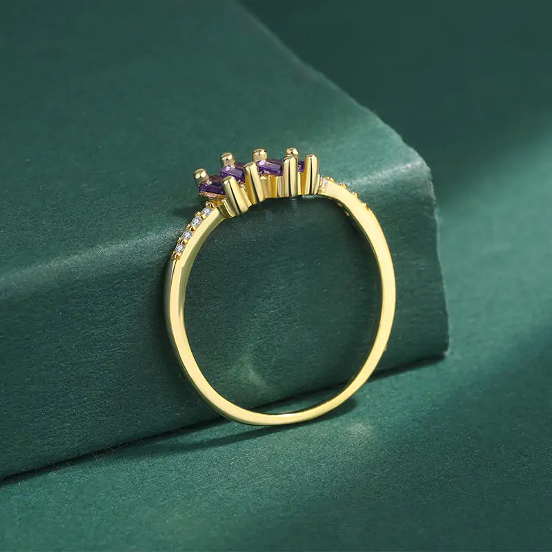 Gold Finish Baguette Amethyst Ring