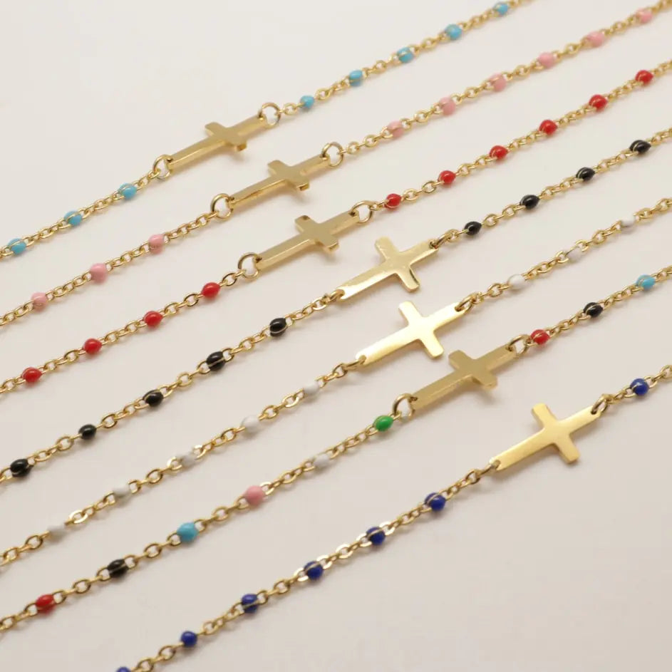 Golden Enamel Cross Bracelet