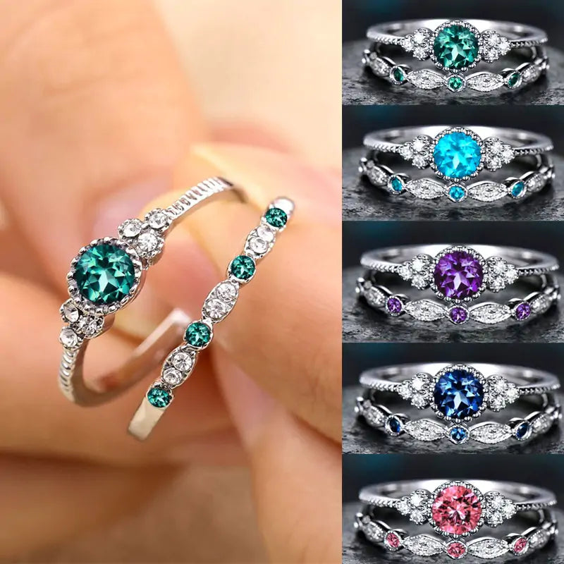 Silver Zirconia Stone Ring Set