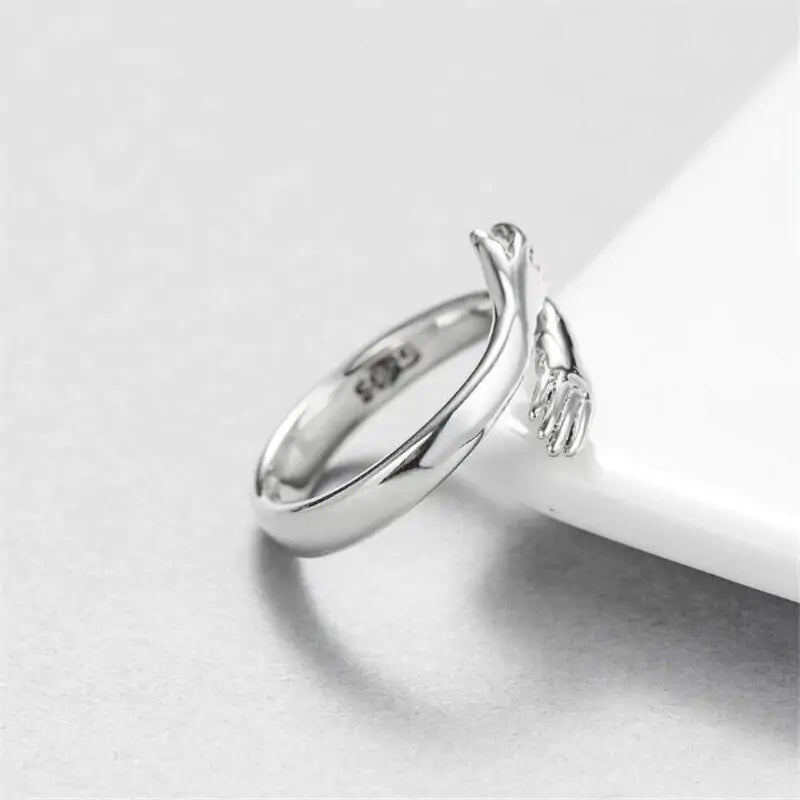 Silver Love Hug Ring for Men Women