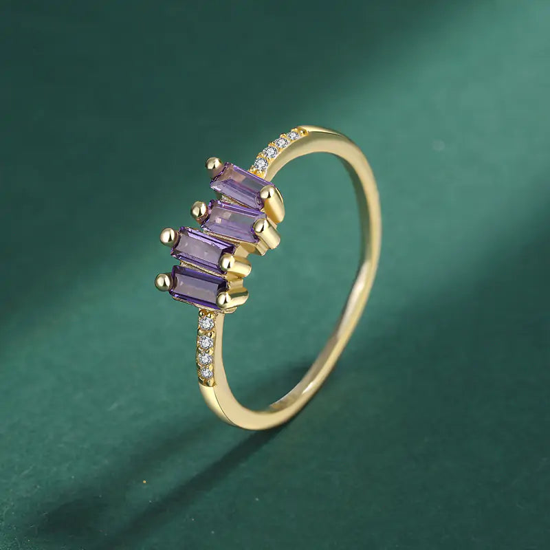 Gold Finish Baguette Amethyst Ring