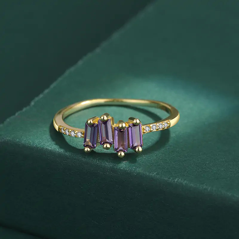 Gold Finish Baguette Amethyst Ring