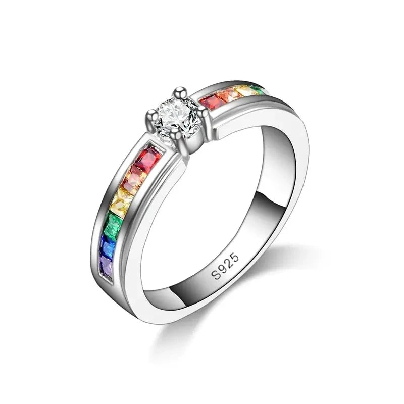 Rainbow Zirconia Engagement Ring